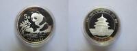 China 5 Yuan Panda sitzt an Gewässer - 1/2 Unze Feinsilber - Silber - etwas angelaufen -