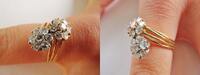 Ring  Schmuck Goldring 585er 14ct. GOLD mit 14 echten Diamanten in Form zweier Blüten GR 57 getragen