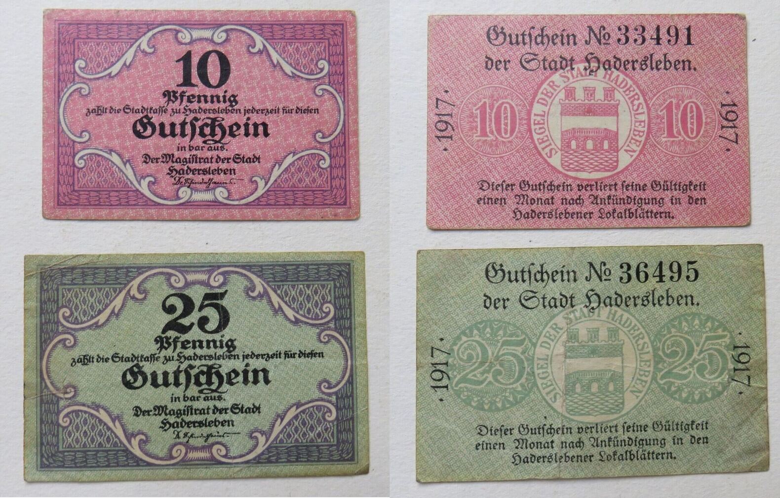 Hadersleben, Haderslev, Deutsch Nordschleswig 10 + 25 Pfennig 1917