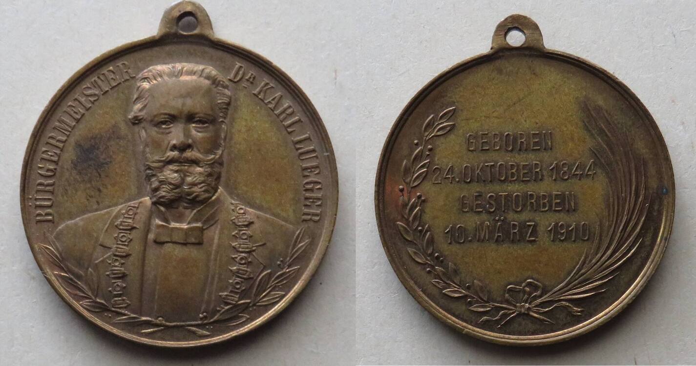 Österreich tragbare Bronzemedaille 1910 auf den Tod des Bürgermeisters ...