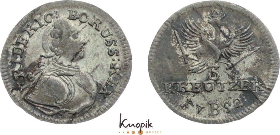 BrandenburgPreußen 3 Kreuzer 1752 B Friedrich II. 17401786. kl