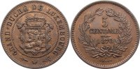 Luxemburg Cu 5 Centimes Willem III. der Niederlande 1849-1890.