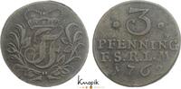 Schwarzburg-Rudolstadt Cu 3 Pfennig Johann Friedrich 1744-1767. -