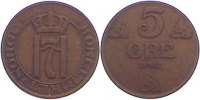 Norwegen Cu 5 Öre 1 Haakon VII. 1905-1957.