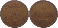 Finnland Cu 5 Penniä 1 Alexander II. von Rußland 1855-1881.