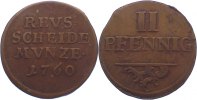 Reuss, jüngere Linie zu Lobenstein Cu 2 Pfennig Heinrich II. 1739-1782.