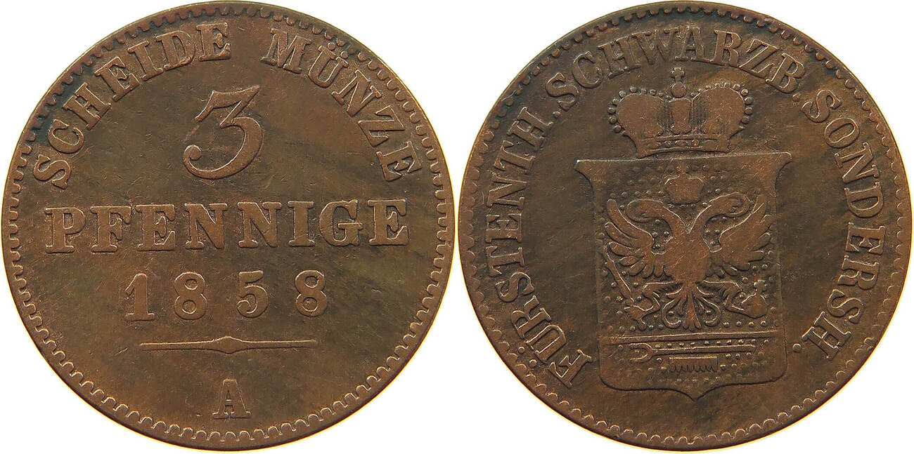 SCHWARZBURG SONDERSHAUSEN 3 PFENNIG 1858 A Günther Friedrich Karl II