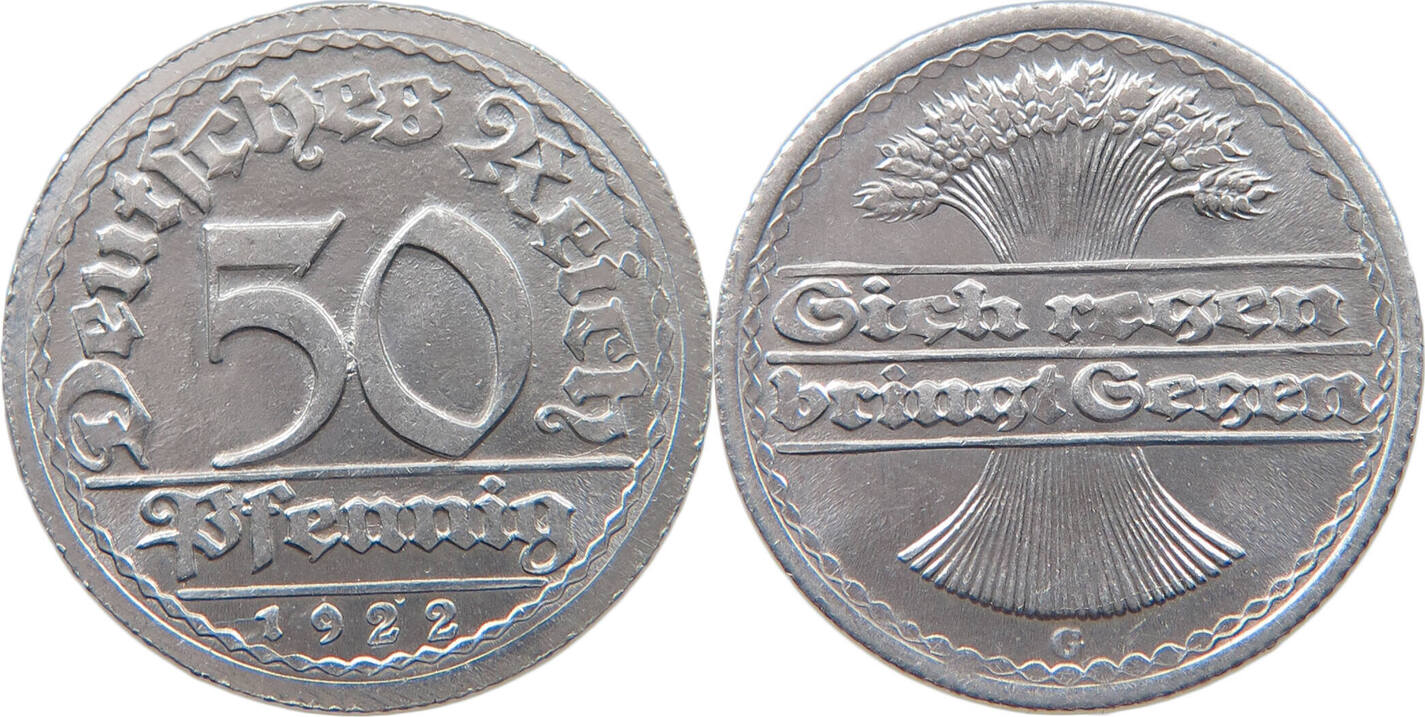 WEIMARER REPUBLIK 50 PFENNIG 1922 G VZ | MA-Shops