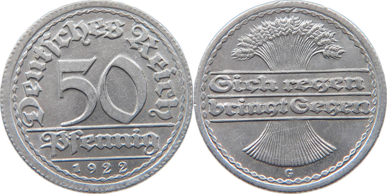 WEIMARER REPUBLIK 50 PFENNIG 1922 G SS-VZ | MA-Shops