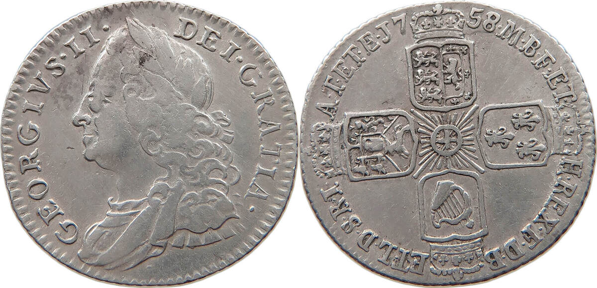 GREAT BRITAIN SIXPENCE 1758 II. 17271760. SS