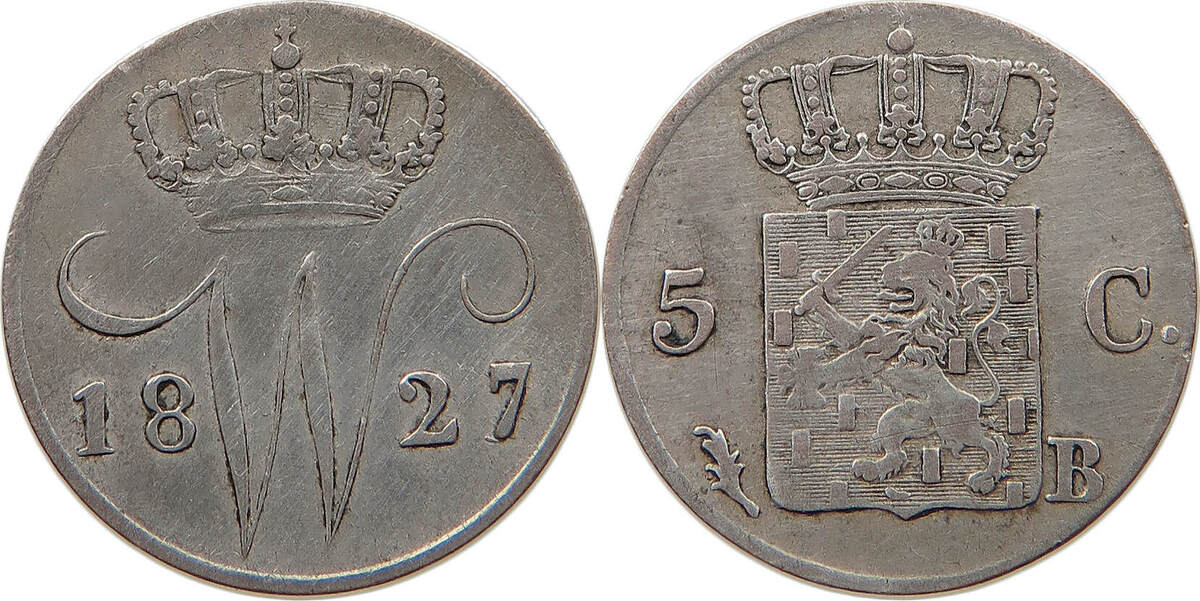 NETHERLANDS 5 CENTS 1827 B WILLEM I. 1815-1840 SS | MA-Shops