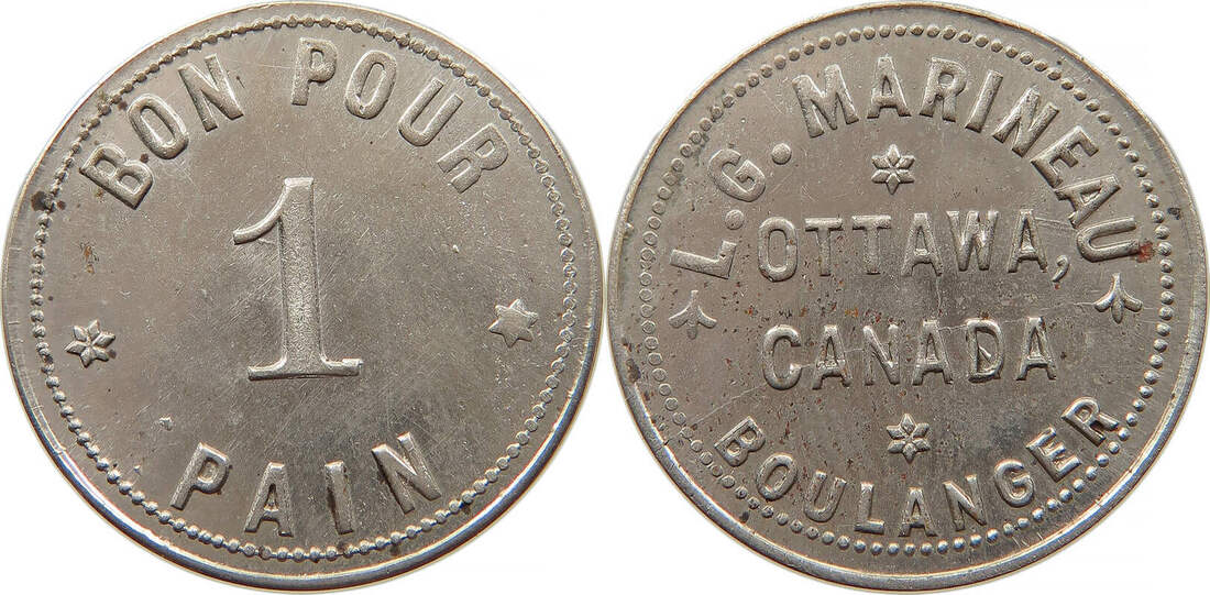 CANADA BREAD TOKEN BOULANGER 1 PAIN OTTAWA, L.G. MARINEAU VZ