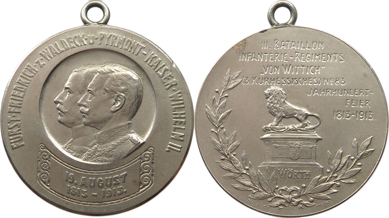 Waldeck Pyrmont Medaille 1913 Von Wittich, ( 3. Kurhessisches ) zur