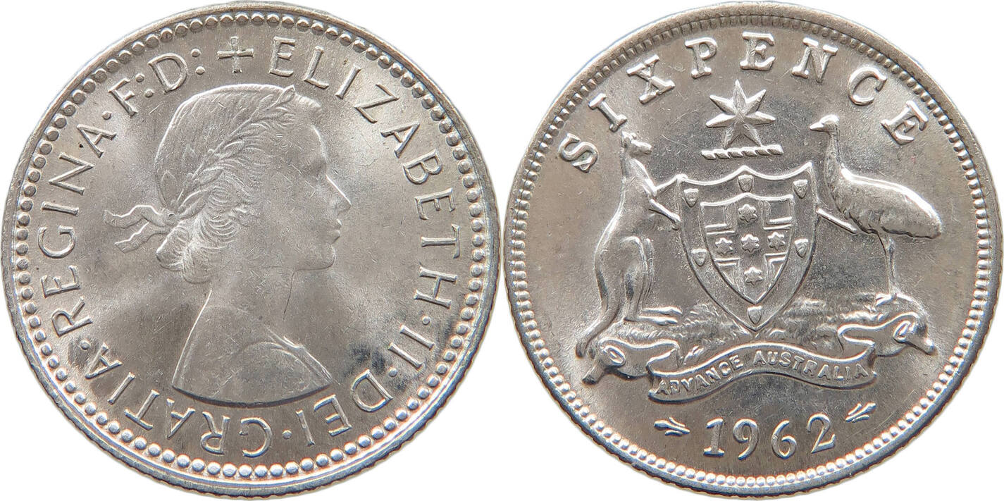 AUSTRALIA 6 PENCE SIXPENCE 1962 Elizabeth II. (1952-2022) UNC | MA-Shops