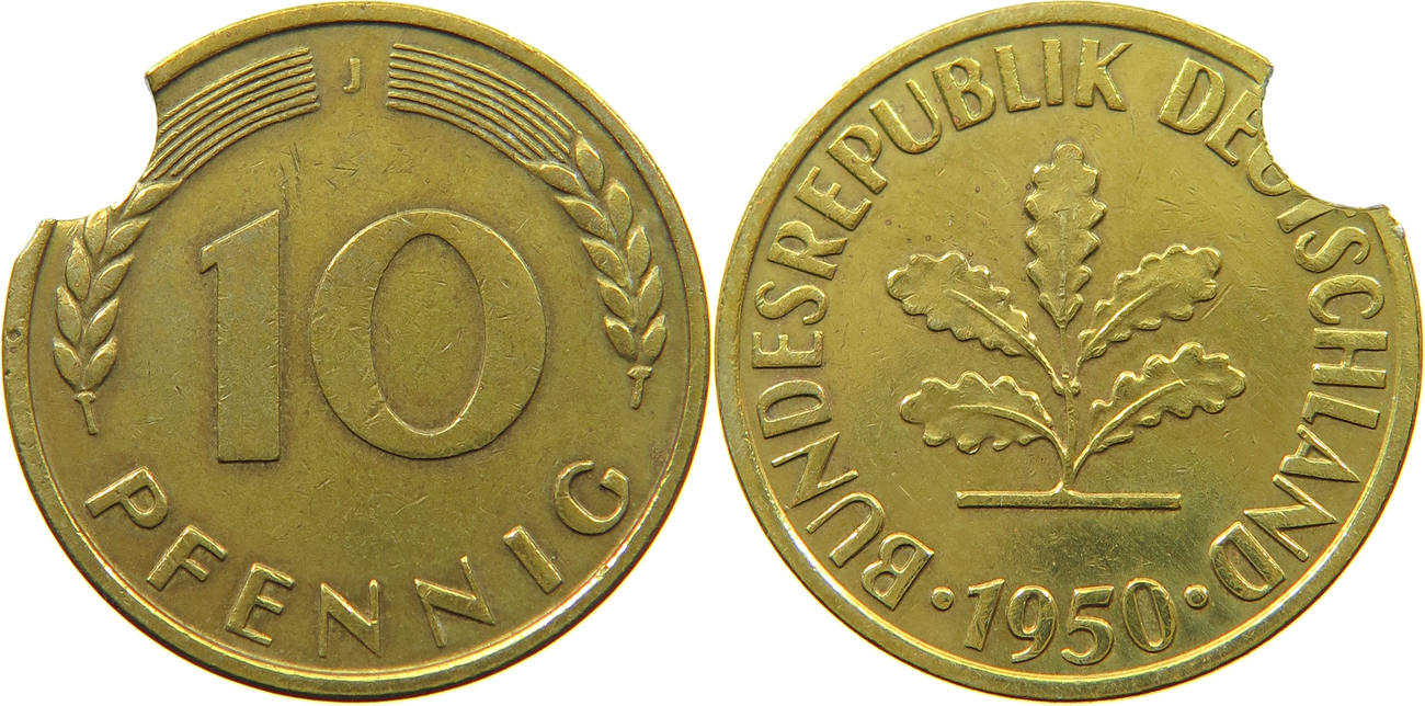 BRD 10 pfennig 1950 J J.383. Fehprägung sss