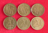 COLLECTION LOT 20 FRANCS COLLECTION LOT BELGIUM 20 FRANCS ALL DIFFERENT DATES 6PC 51G DIV.