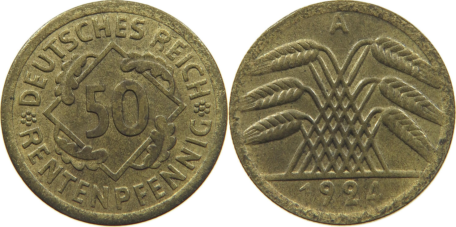 WEIMARER REPUBLIK 50 PFENNIG 1924 A SS-VZ | MA-Shops