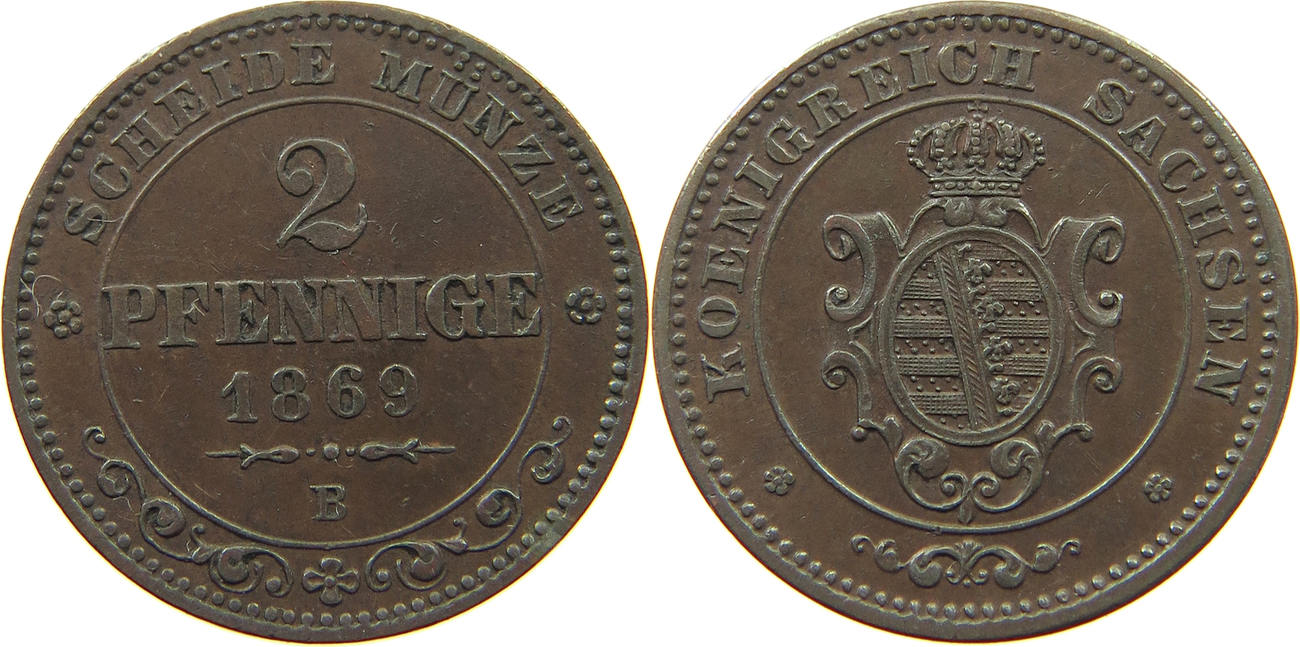 Sachsen 2 Pfennig 1869 B Johann (1854-1873) Ss | MA-Shops