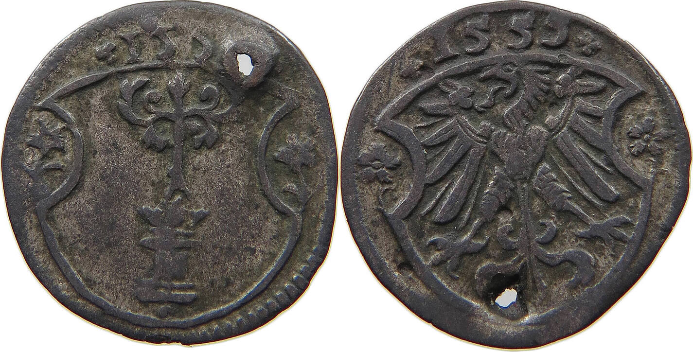 PREUSSEN DREIER 1555 Albrecht Von Brandenburg (1525-1569) SS GELOCHT ...