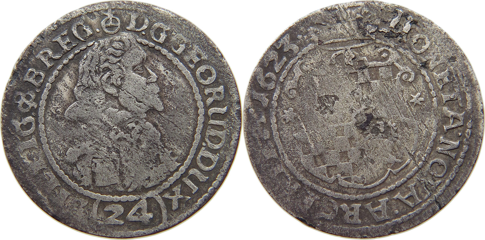 SCHLESIEN LIEGNITZ BRIEG 24 KIPPER KREUZER 1623 Rudolf (16021653