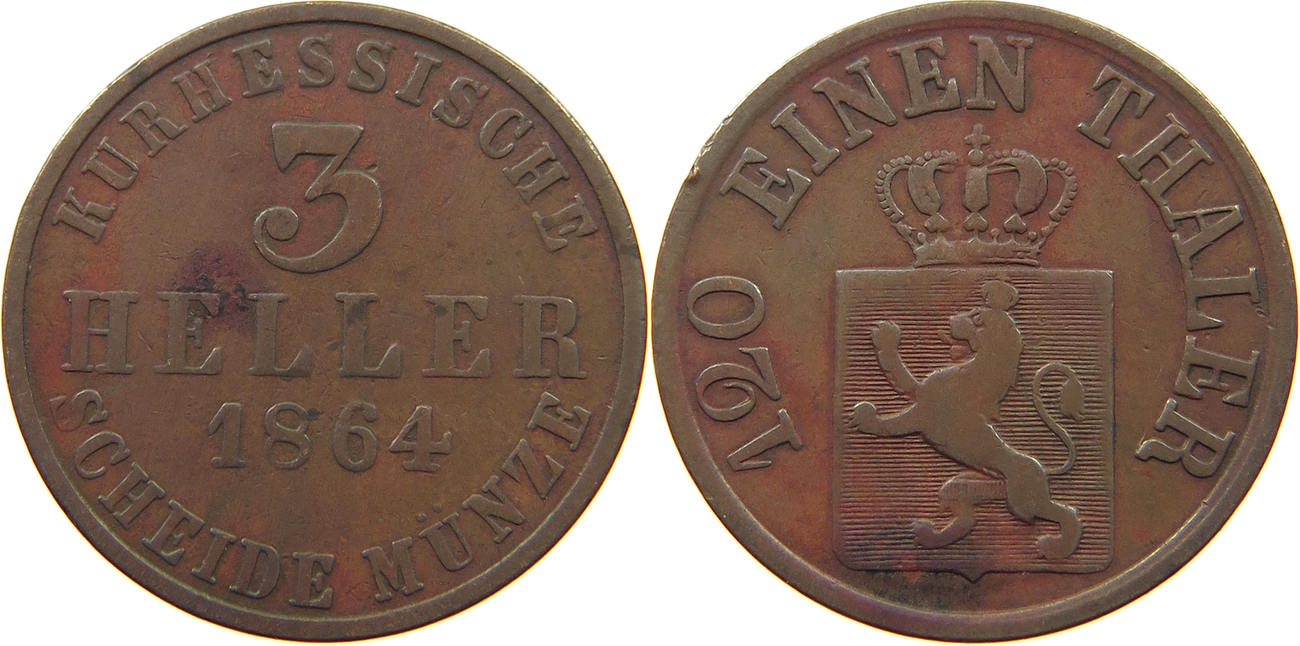 HessenKassel 3 Heller 1864 Friedrich Wilhelm I. 18471866. ss