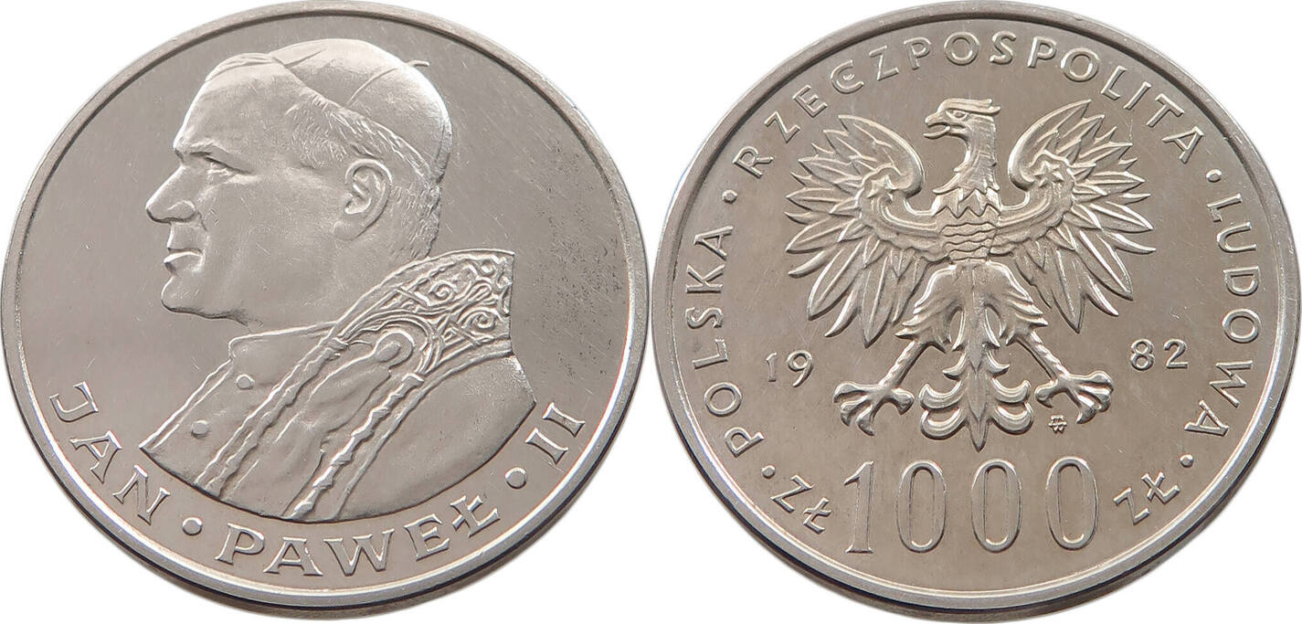 POLAND 1000 ZLOTYCH 1982 JAN PAWEL II. PROOF (SPOTS)