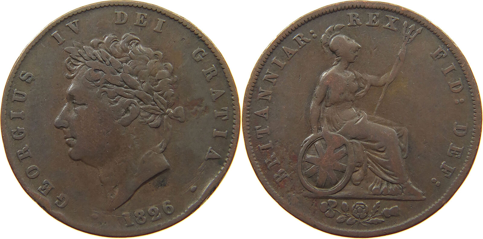 GREAT BRITAIN HALFPENNY 1826 GEORGE IV 1820 1830 S SS MA Shops   52989 S077 0227 C 