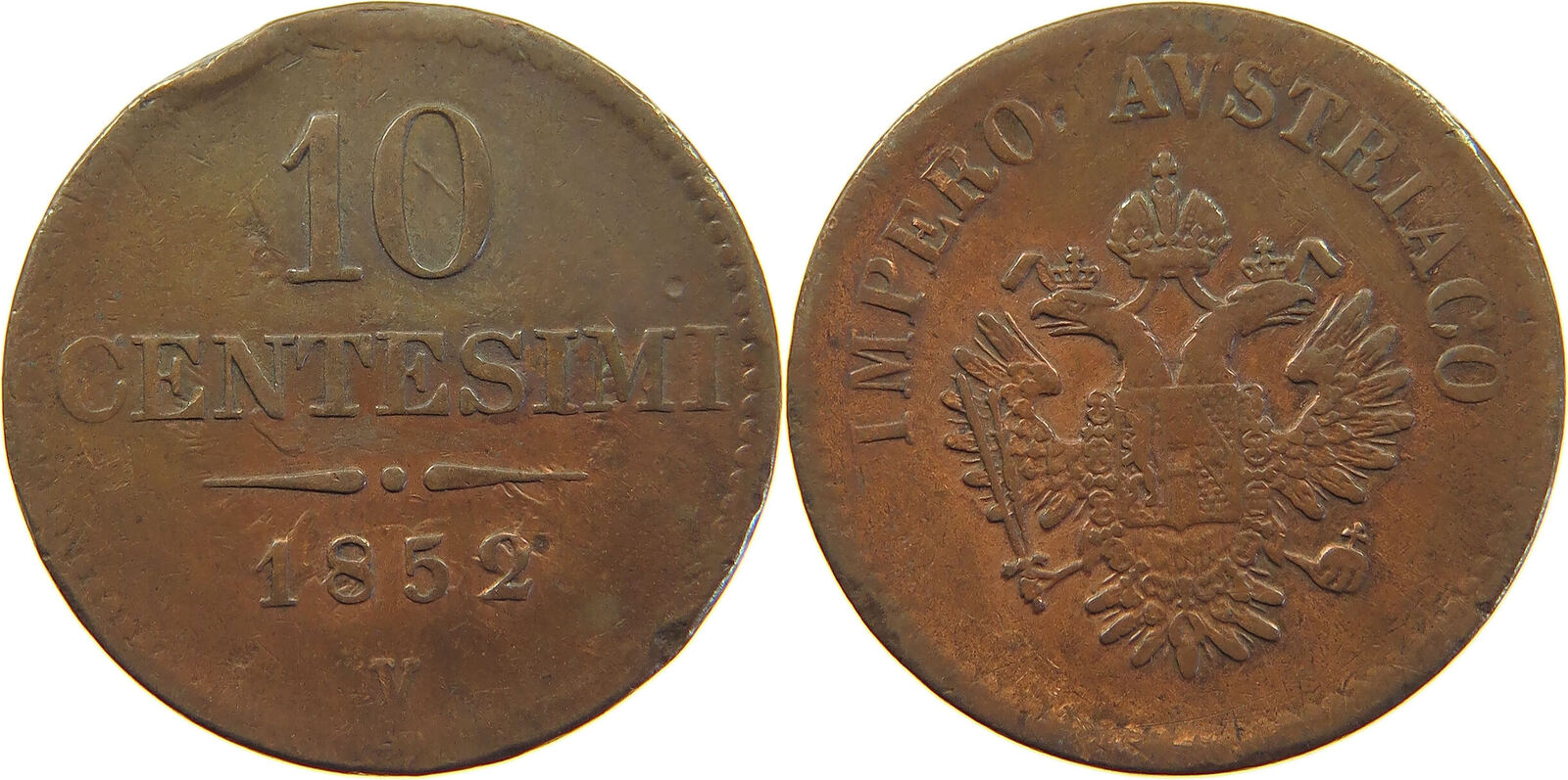 HAUS HABSBURG 10 CENTESIMI 1852 V FRANZ JOSEPH I. 18481916 LOMBARDY