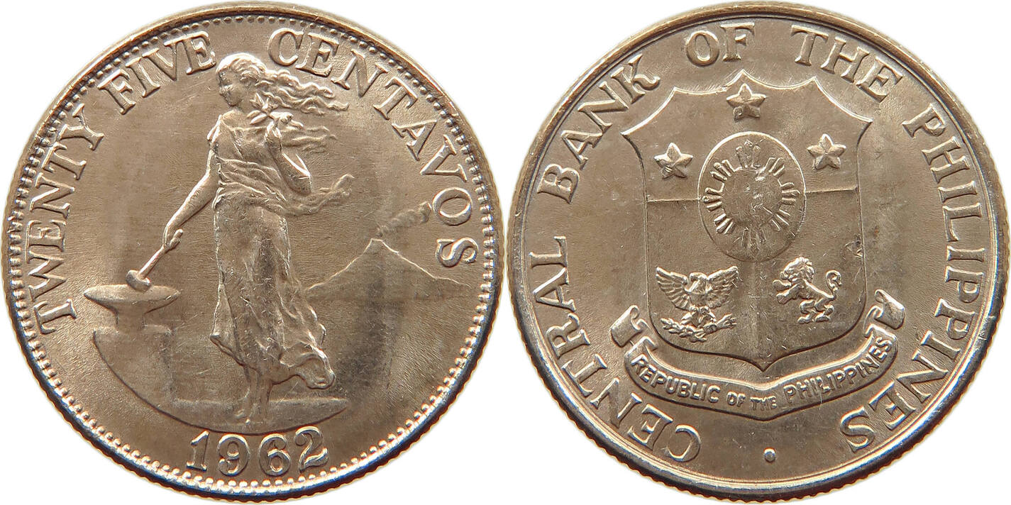 Philippines 25 Centavos 1962 Ss Ma Shops