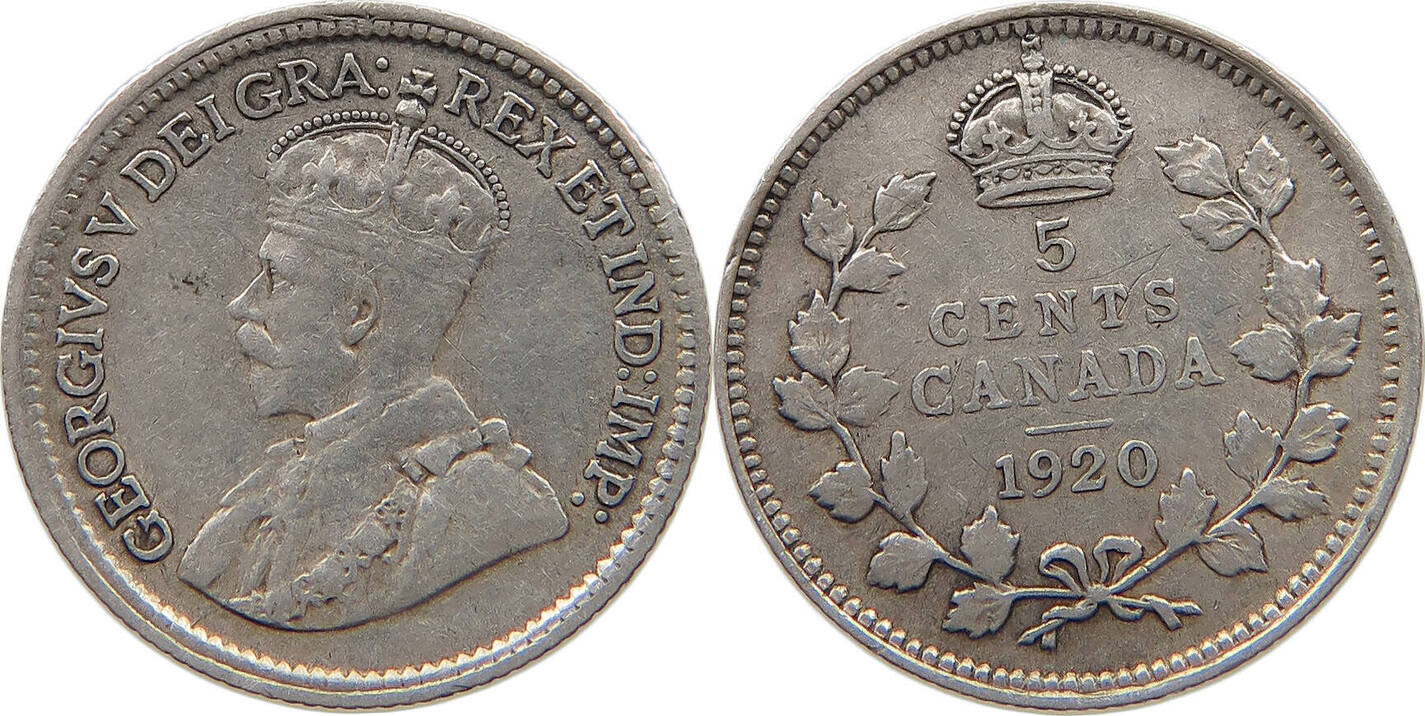 CANADA 5 CENTS 1920 George V 1910 1936 SS MA Shops CANADA 5 CENTS 1920 George V 1910 1936 SS MA Shops