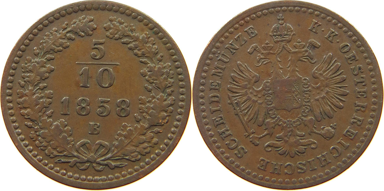 Haus Habsburg 5/10 Kreuzer 1858 B Franz Josef I. 1848-1916 Ss | MA-Shops