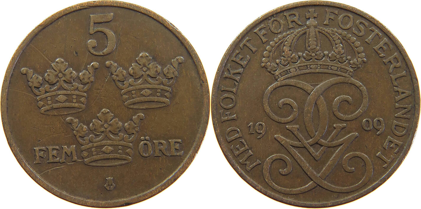 SWEDEN 5 ÖRE 1909 Gustav V. (1907-1950) SS- | MA-Shops