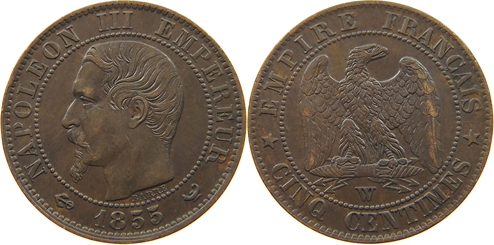 FRANCE 5 CENTIMES 1855 W Napoleon III. (1852-1870) SS+ | MA-Shops