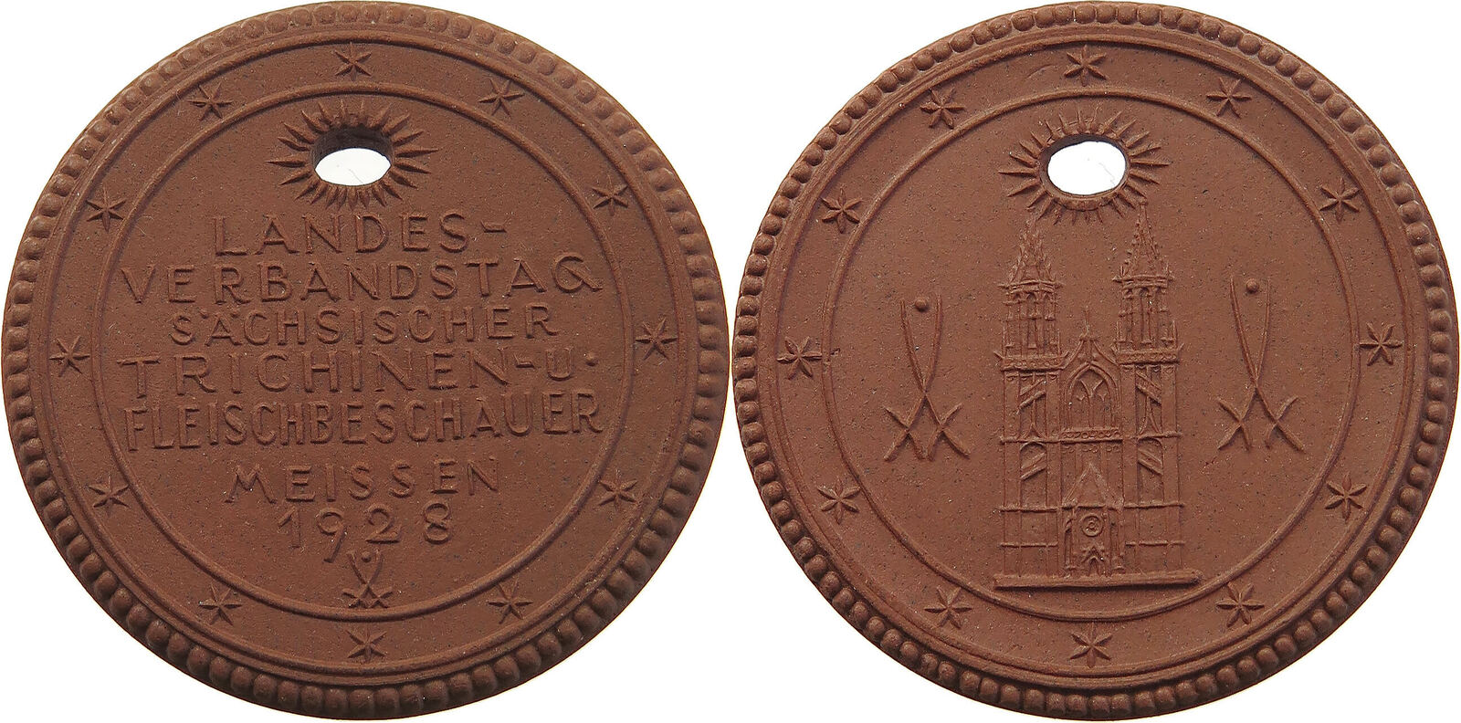 Médaille Porcelaine Vintage MEISSEN - Mémorial 20 Ans Leipzig - Avec Boîte - Occasion Très Bon état