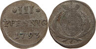 SACHSEN ALBERTINISCHE LINIE 3 PFENNIG Friedrich August III. 1763-1806 DEZENTRIERT -