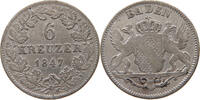 6 KREUZER 1847 BADEN DURLACH Leopold Großherzog (1830-1852) SS