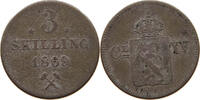 NORWAY 3 SKILLING Karl XV. (1859-1872) -