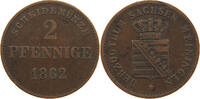 SACHSEN MEININGEN 2 PFENNIG Bernhard Erich Freund 1803-1866. -