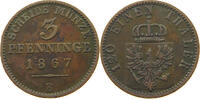 BRANDENBURG PREUSSEN 3 PFENNIG Wilhelm I. (1861-1888) -