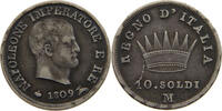 10 SOLDI 1809 M ITALY STATES Napoleon I. (1804-1814, 1815) DIE ERROR SS