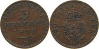 BRANDENBURG PREUßEN 3 PFENNIG Wilhelm I. 1861-1888 -