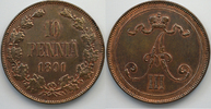 Finnland 10 pennia Alexander III. 1881-1894.