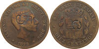 SPAIN 10 CENTIMOS Alfonso XII. (1874–1885) BOTH SIDES COUNTERMARKED 5 -