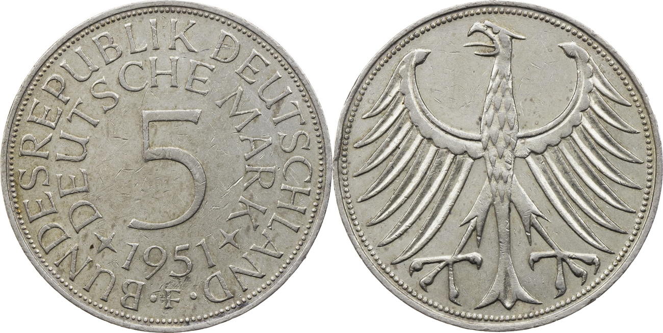 Bundesrepublik Deutschland 5 DM 1951 F Kursmünze ssvz