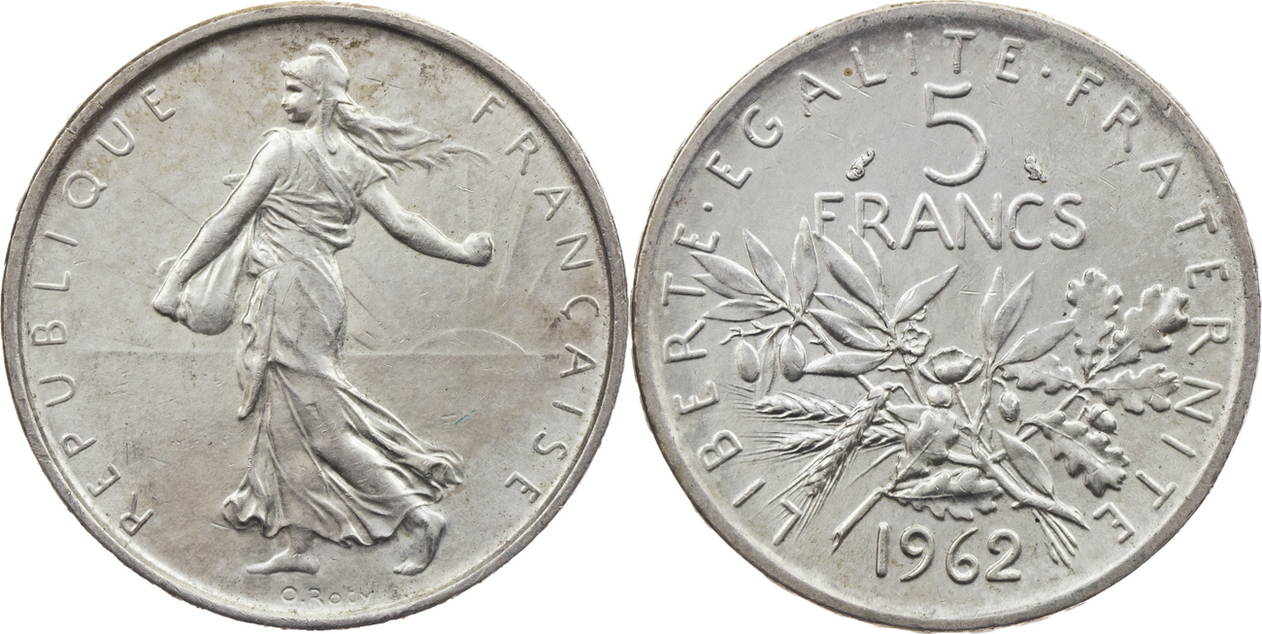 Pièce 5 Francs Argent 1962 - Semeuse Roty - Qualité SPL / TTB - RARE