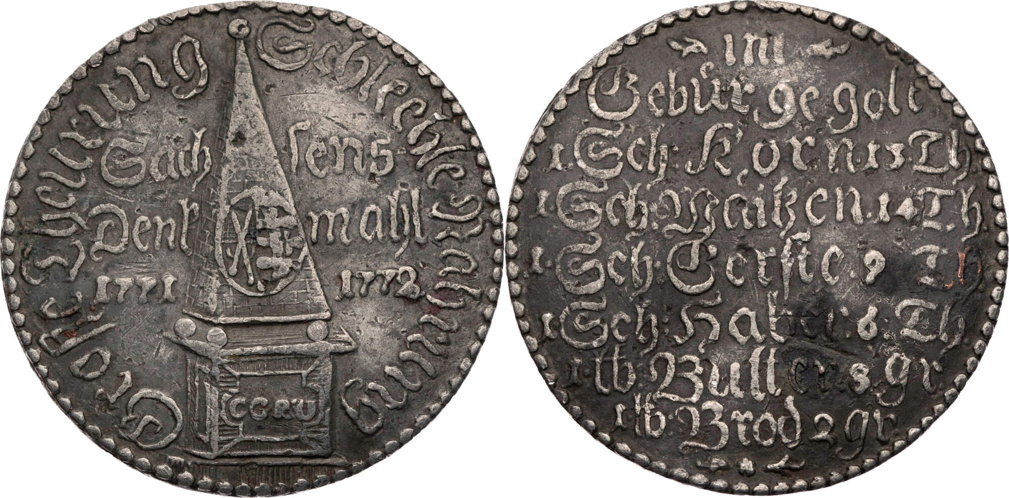 Medaille 1772 Grose Theurung - Schlechte Nahrung - Sachsens - Denkmahl ...