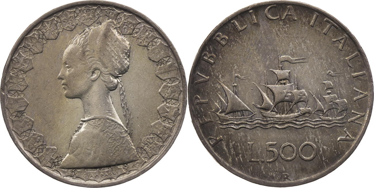 Italien 500 Lire 1960 R Caravelle vz Italien 500 Lire 1960 R Caravelle vz