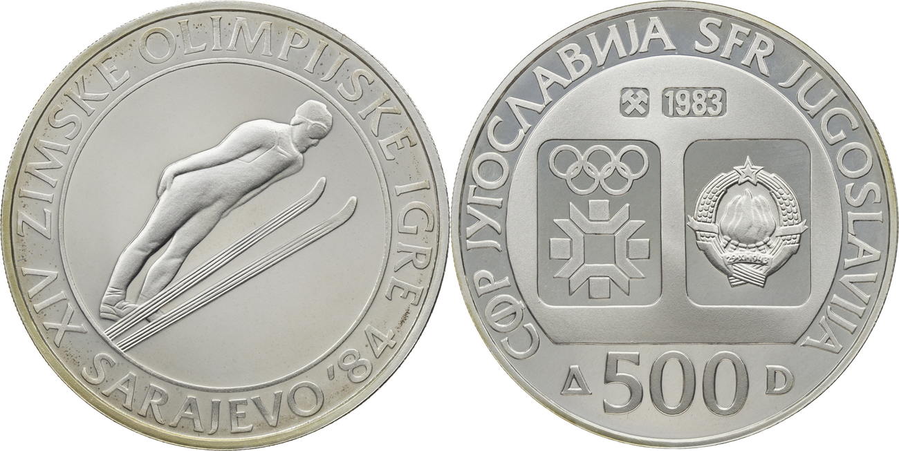 Jugoslawien 500 Dinara 1983 Skispringen Olympische Winterspiele 1984