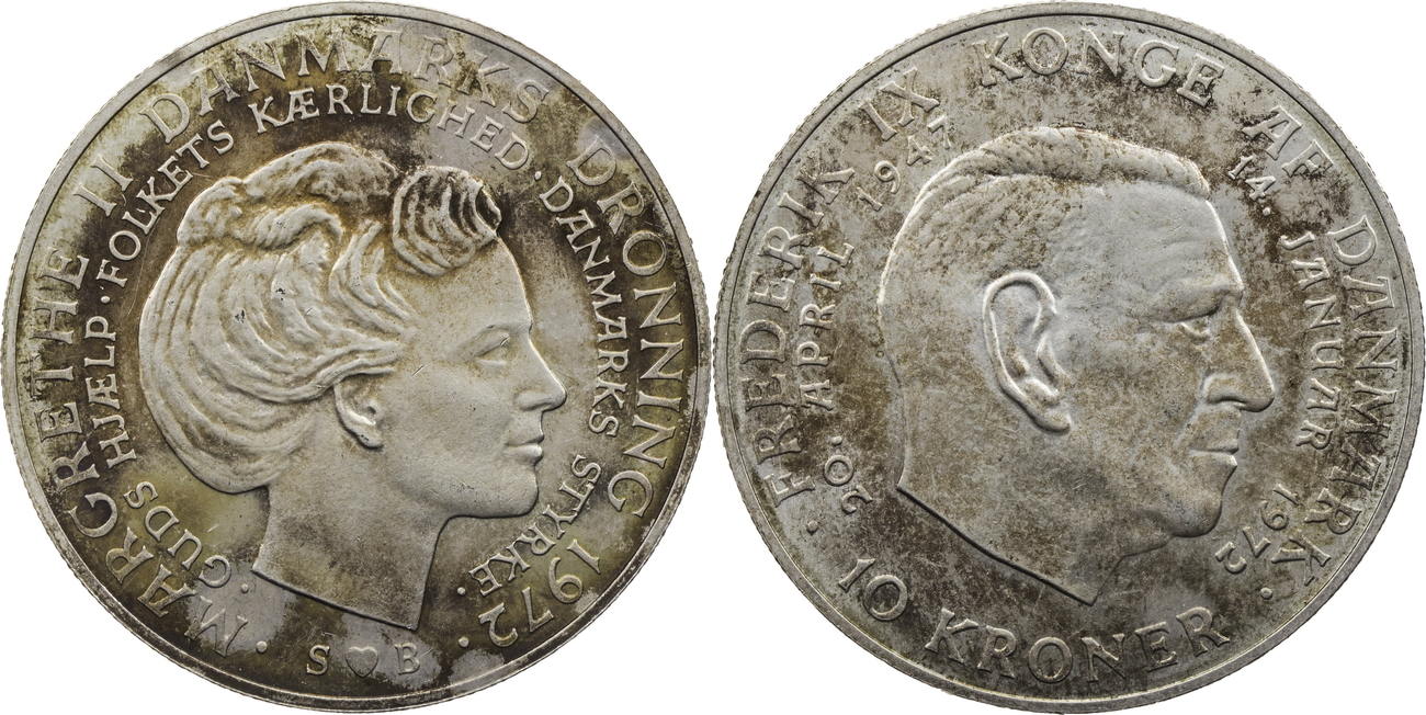 Dänemark 10 Kroner 1972 Frederik IX. / Margarethe II. vz | MA-Shops