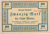 Wetzlar 20 Mark 1.11.1918 Kriegs-Notgeld - Zwanzig Mark - Stempel A, KN rot IV, Grafitto